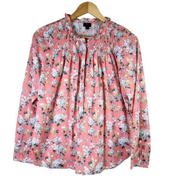 J.Crew Liberty Fabric Josephine Pink Floral Ruffle Popover Shirt Blouse, Size 10 - Picture 1 of 14